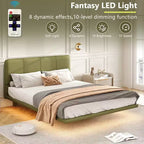 Lit plateforme flottant grand format Whisen avec lumières LED, cuir PU, construction robuste et attrait moderne