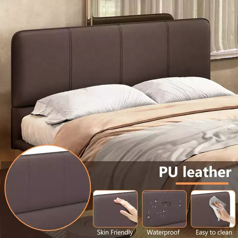 Lit plateforme flottant grand format Whisen avec lumières LED, cuir PU, construction robuste et attrait moderne