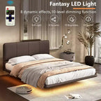 Lit plateforme flottant grand format Whisen avec lumières LED, cuir PU, construction robuste et attrait moderne