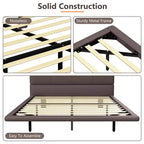 Lit plateforme flottant grand format Whisen avec lumières LED, cuir PU, construction robuste et attrait moderne