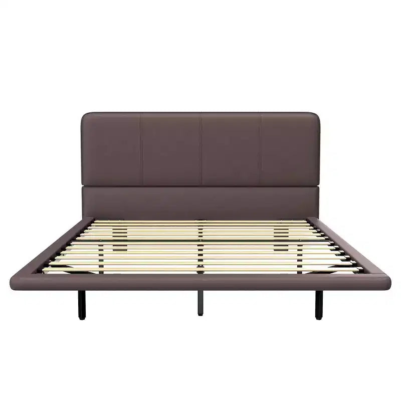 Lit plateforme flottant grand format Whisen avec lumières LED, cuir PU, construction robuste et attrait moderne