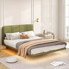 Lit plateforme flottant grand format Whisen avec lumières LED, cuir PU, construction robuste et attrait moderne