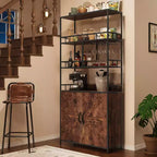Meuble de bar haut de 180 cm, étagère de boulanger avec armoire, support de micro-ondes avec porte-verres, grande étagère de boulanger à 5 niveaux avec rangement