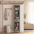 Meuble de rangement étroit, meuble de salle de bain haut avec porte et tiroir, meubles de rangement de style ferme pour salles de bain, gris