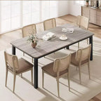 Table de salle à manger industrielle pour 6 à 8 personnes, table de cuisine en bois de 200 cm de long avec cadre en métal robuste et finition marron rustique - 6 places, comptoir rectangulaire