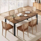 Table de salle à manger industrielle pour 6 à 8 personnes, table de cuisine en bois de 200 cm de long avec cadre en métal robuste et finition marron rustique - 6 places, comptoir rectangulaire