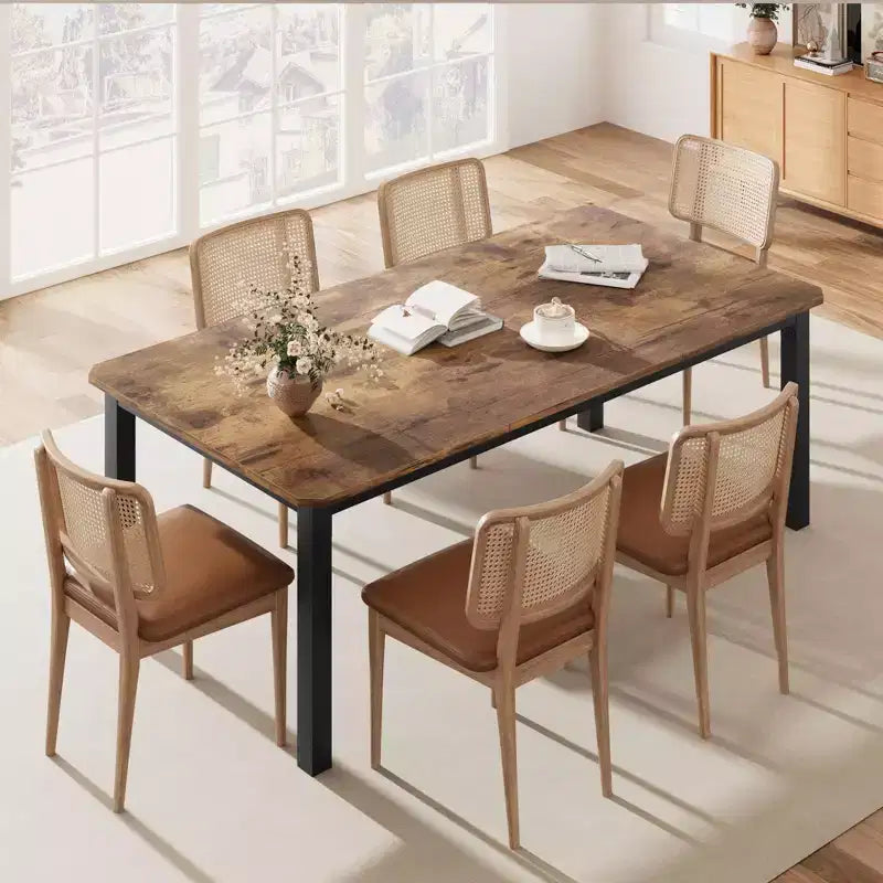 Table de salle à manger industrielle pour 6 à 8 personnes, table de cuisine en bois de 200 cm de long avec cadre en métal robuste et finition marron rustique - 6 places, comptoir rectangulaire