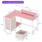 CuisinSmart Bureau d'angle en L de 43 pouces, bureau de gaming à 3 tiroirs avec étagères de rangement et support d'écran, bureau réversible pour la maison ou le bureau