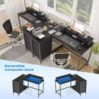 CuisinSmart Bureau d'angle en L de 43 pouces, bureau de gaming à 3 tiroirs avec étagères de rangement et support d'écran, bureau réversible pour la maison ou le bureau