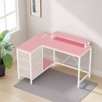 CuisinSmart Bureau d'angle en L de 43 pouces, bureau de gaming à 3 tiroirs avec étagères de rangement et support d'écran, bureau réversible pour la maison ou le bureau