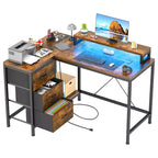 CuisinSmart Bureau d'angle en L de 43 pouces, bureau de gaming à 3 tiroirs avec étagères de rangement et support d'écran, bureau réversible pour la maison ou le bureau