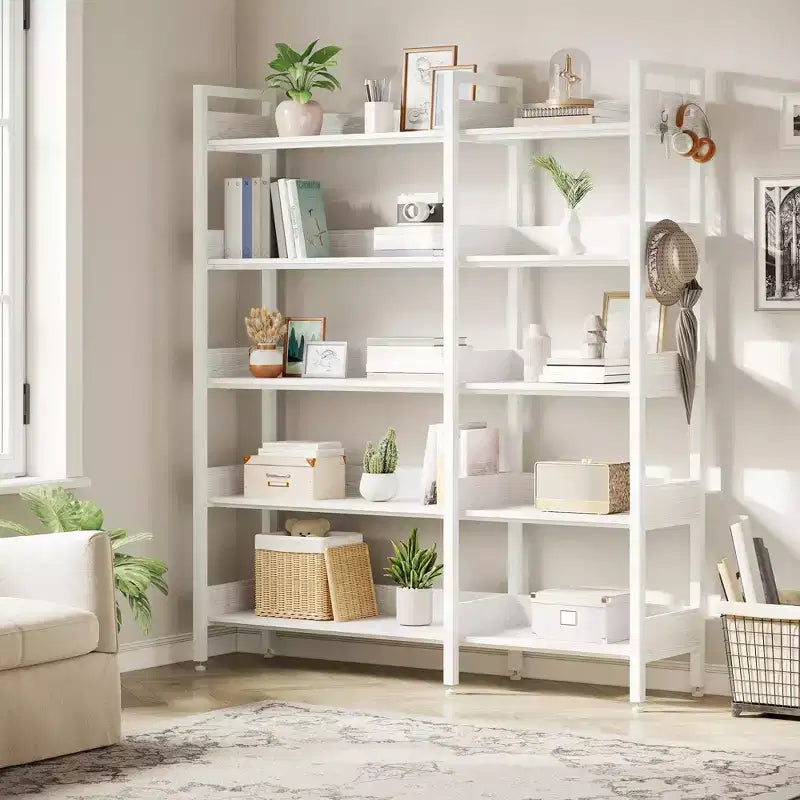 GustoWave Étagère de rangement en forme de L de 167 cm, étagère d'angle convertible à 5 niveaux Étagère de rangement/bibliothèque Noir/Blanc