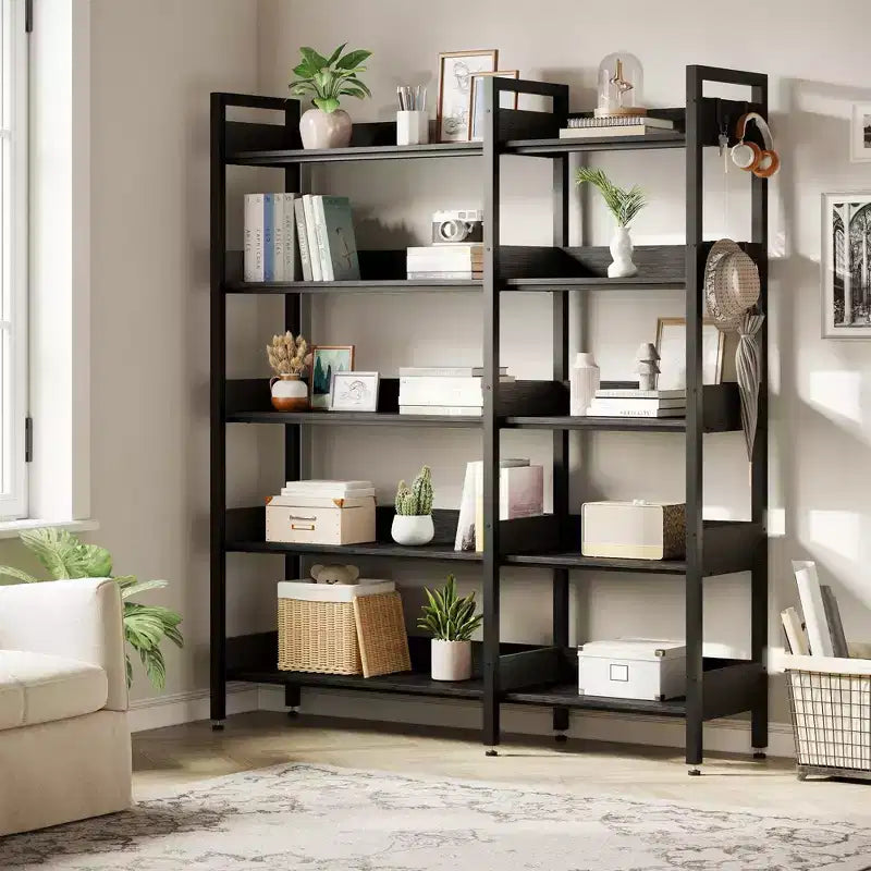 GustoWave Étagère de rangement en forme de L de 167 cm, étagère d'angle convertible à 5 niveaux Étagère de rangement/bibliothèque Noir/Blanc