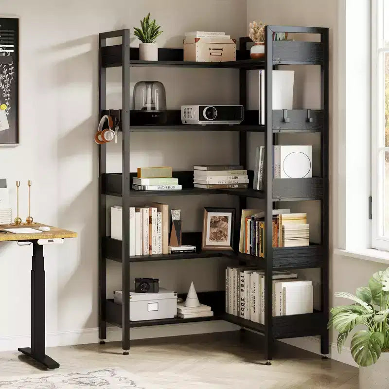 GustoWave Étagère de rangement en forme de L de 167 cm, étagère d'angle convertible à 5 niveaux Étagère de rangement/bibliothèque Noir/Blanc