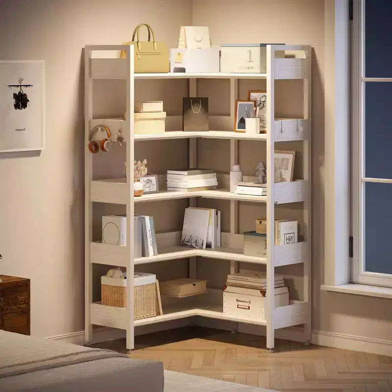 GustoWave Étagère de rangement en forme de L de 167 cm, étagère d'angle convertible à 5 niveaux Étagère de rangement/bibliothèque Noir/Blanc