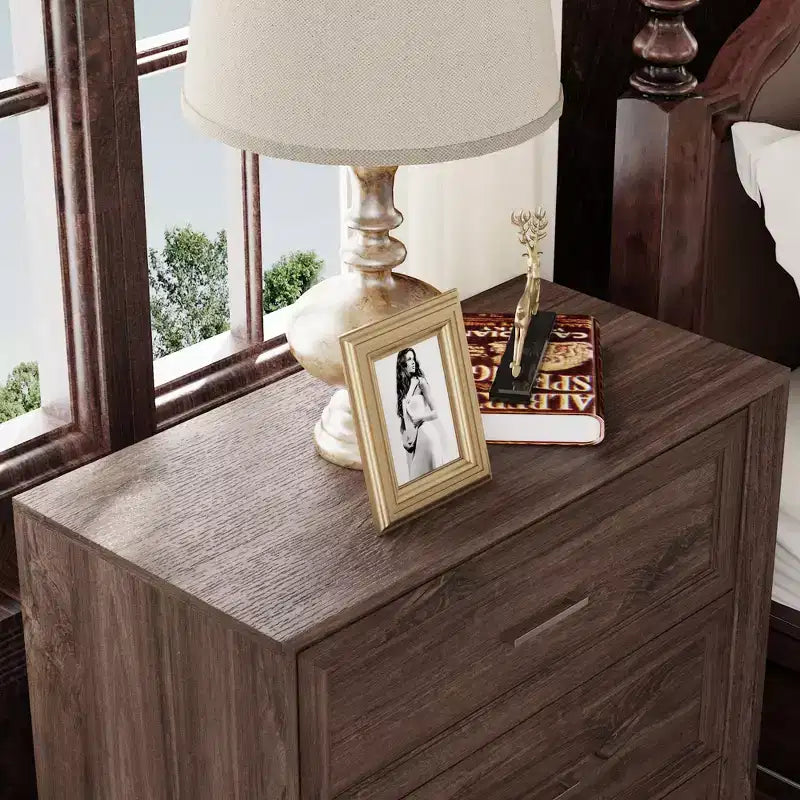 Famapy Grande table de chevet vintage en bois à 3 tiroirs