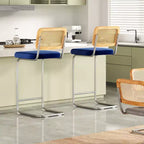 PexFix Lot de 2 tabourets de bar à hauteur de comptoir, tabourets de bar en velours rembourrés avec dossier en rotin, tabourets de 30 po de hauteur, chaises de bar sans accoudoirs pour îlot de cuisine, bleus