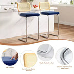 PexFix Lot de 2 tabourets de bar à hauteur de comptoir, tabourets de bar en velours rembourrés avec dossier en rotin, tabourets de 30 po de hauteur, chaises de bar sans accoudoirs pour îlot de cuisine, bleus