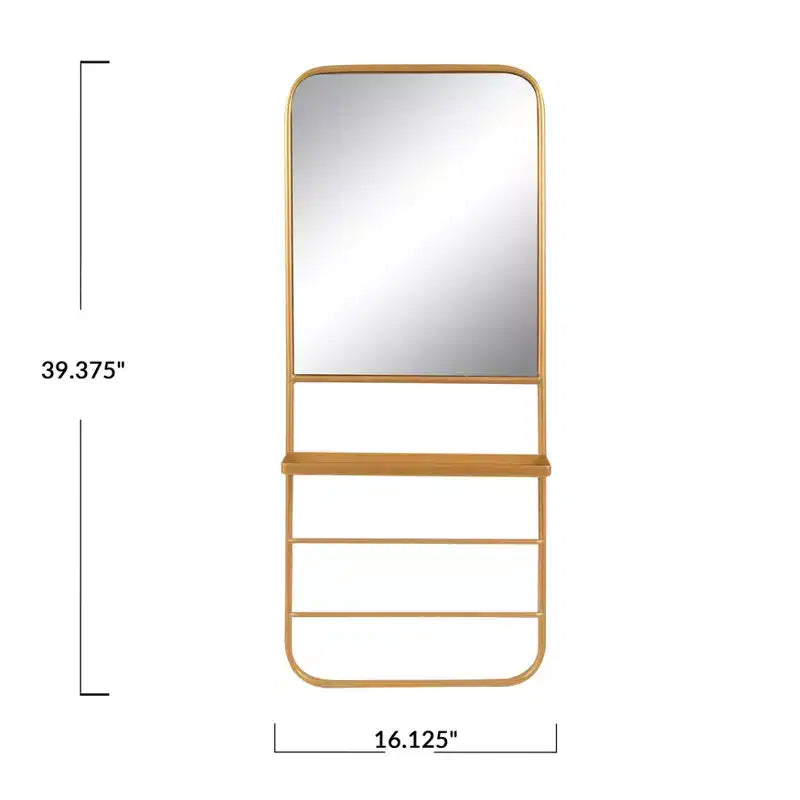 Miroir mural encadré en métal avec étagère et 2 tringles Storied Home, doré