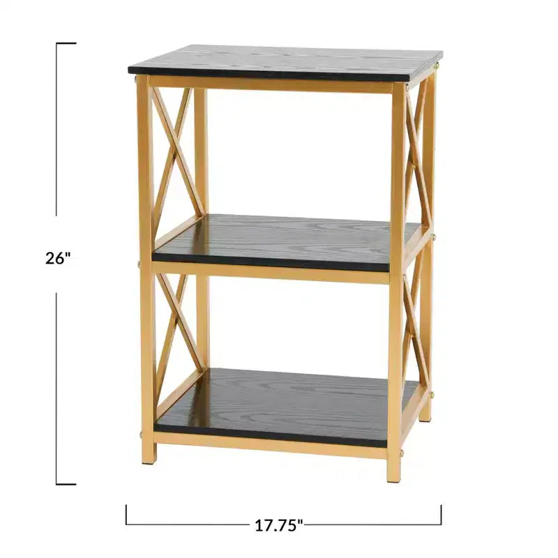 Table d'appoint à 3 niveaux en métal et bois recyclé, noir et or