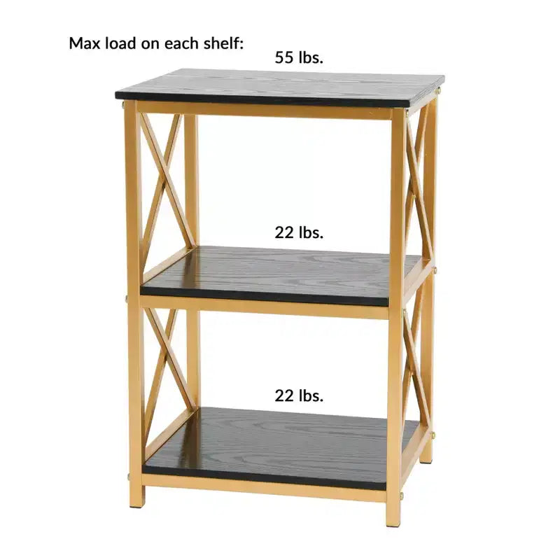 Table d'appoint à 3 niveaux en métal et bois recyclé, noir et or