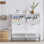 48.4 White Shoe Cabinet with 4 Flip Drawers, Large Capacity Entryway Storage with Metal Legs, Anti-Tip Modern Shoe Organizer