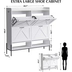 Meuble à chaussures blanc de 123 cm avec 4 tiroirs basculants, rangement d'entrée grande capacité avec pieds en métal, organisateur de chaussures moderne anti-basculement
