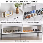 Meuble à chaussures blanc de 123 cm avec 4 tiroirs basculants, rangement d'entrée grande capacité avec pieds en métal, organisateur de chaussures moderne anti-basculement