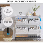 Meuble à chaussures blanc de 123 cm avec 4 tiroirs basculants, rangement d'entrée grande capacité avec pieds en métal, organisateur de chaussures moderne anti-basculement
