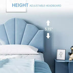 Cadre de lit plateforme double matelassé en velours GustoWave, avec tête de lit réglable en hauteur