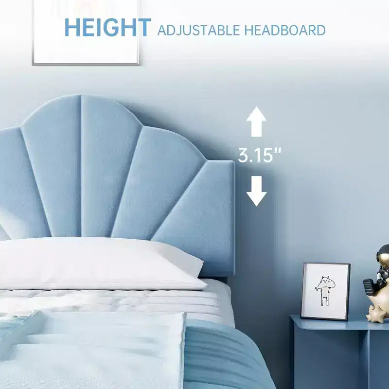 Cadre de lit plateforme double matelassé en velours GustoWave, avec tête de lit réglable en hauteur