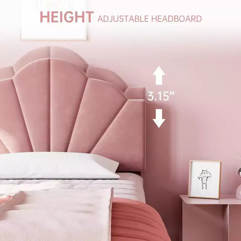 Cadre de lit plateforme double matelassé en velours GustoWave, avec tête de lit réglable en hauteur