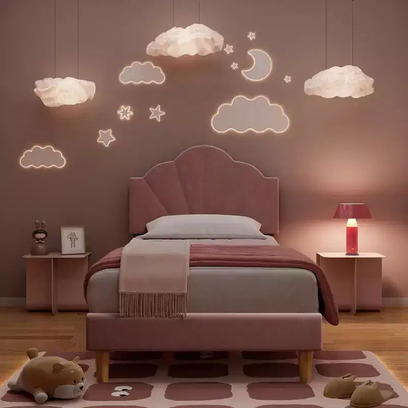 Cadre de lit plateforme double matelassé en velours GustoWave, avec tête de lit réglable en hauteur