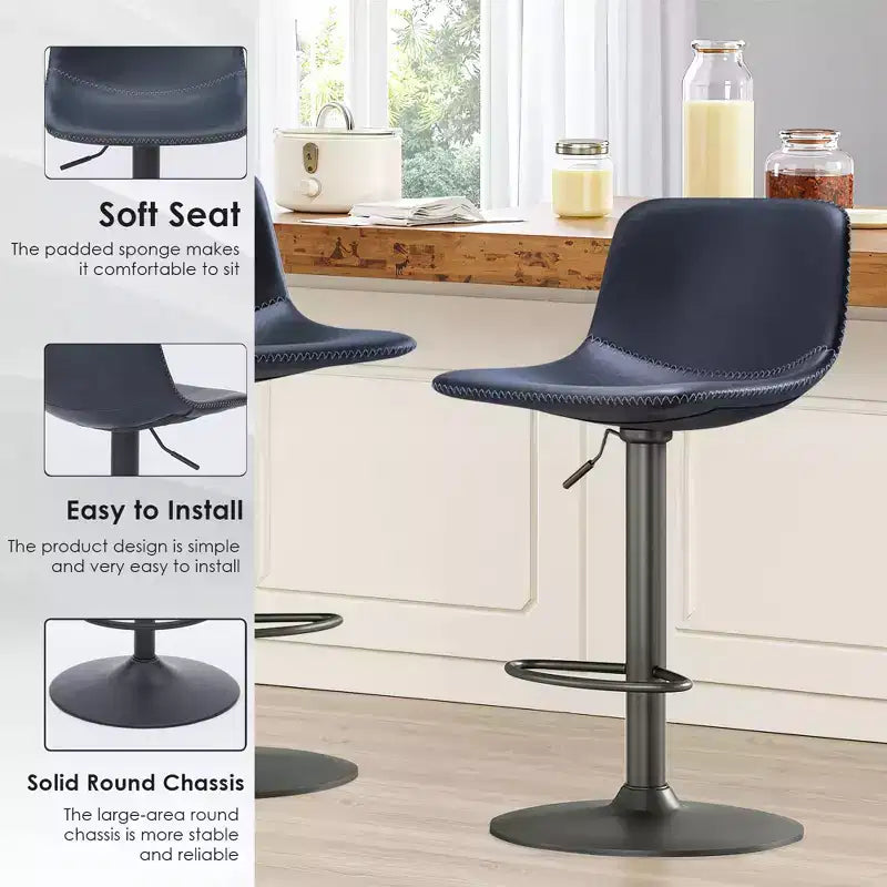 MAYEERTY Tabourets de Bar Bleus Pivotants Lot de 2, Réglables avec Dossier et Repose-Pieds pour Îlot de Cuisine