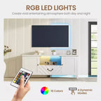 Meuble TV blanc GustoWave pour téléviseur jusqu'à 65 pouces, centre de divertissement avec rangement et tiroir pour salon, chambre à coucher
