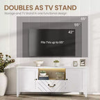 Meuble TV blanc GustoWave pour téléviseur jusqu'à 65 pouces, centre de divertissement avec rangement et tiroir pour salon, chambre à coucher