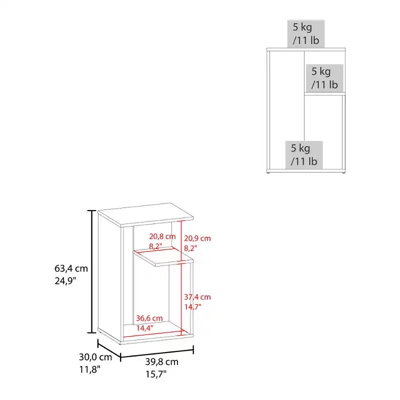 Zeus et Ruta : Table moderne haut de gamme de 63,5 cm avec étagères de rangement ouvertes