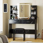 Coiffeuse GustoWave avec miroir et lumières, ensemble de coiffeuse de maquillage avec tabouret rembourré, prise de courant, 6 étagères de rangement, 2 tiroirs