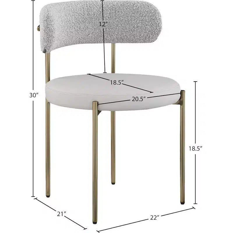 Meridian Furniture, Chaises de salle à manger Beacon en cuir vegan et tissu bouclé, lot de 2