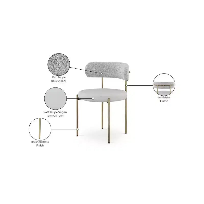 Meridian Furniture, Chaises de salle à manger Beacon en cuir vegan et tissu bouclé, lot de 2