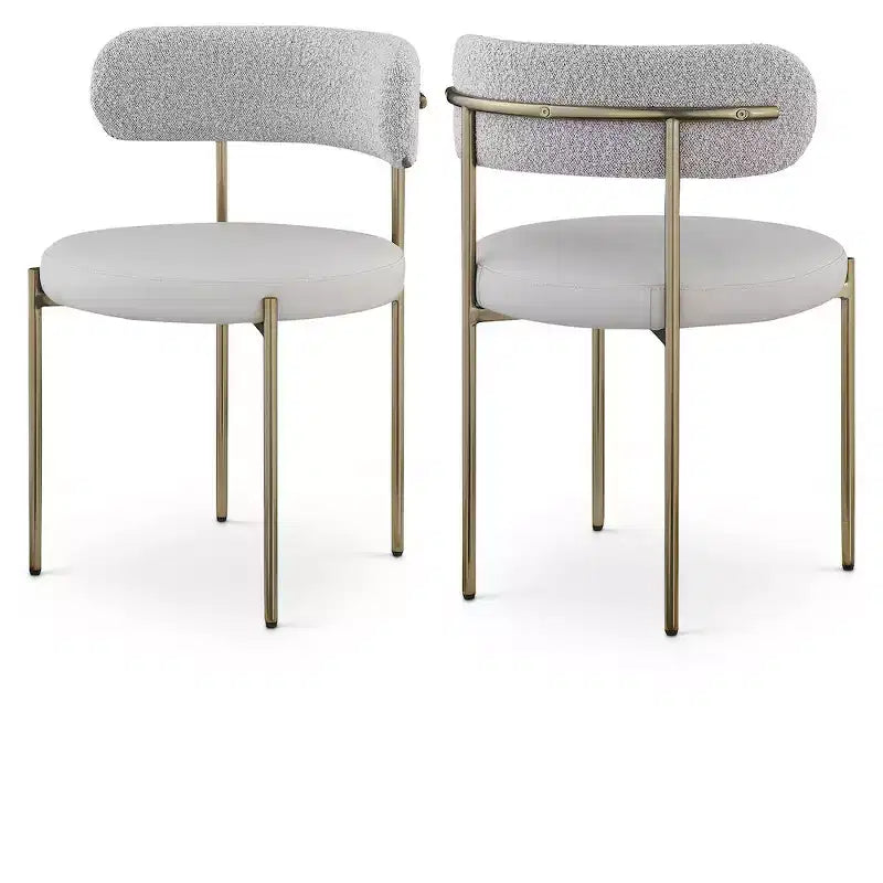Meridian Furniture, Chaises de salle à manger Beacon en cuir vegan et tissu bouclé, lot de 2