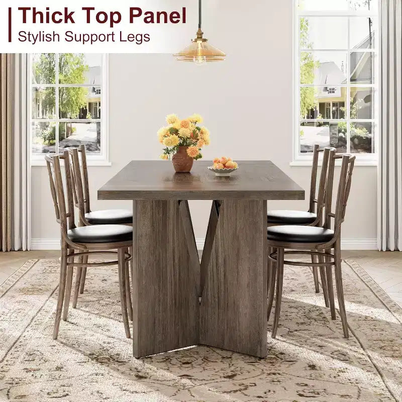 CuisinSmart Table à manger 180 cm pour 6 personnes, table de cuisine rectangulaire de style rustique avec cadre robuste, bureau long et table de dîner en bois épaissi