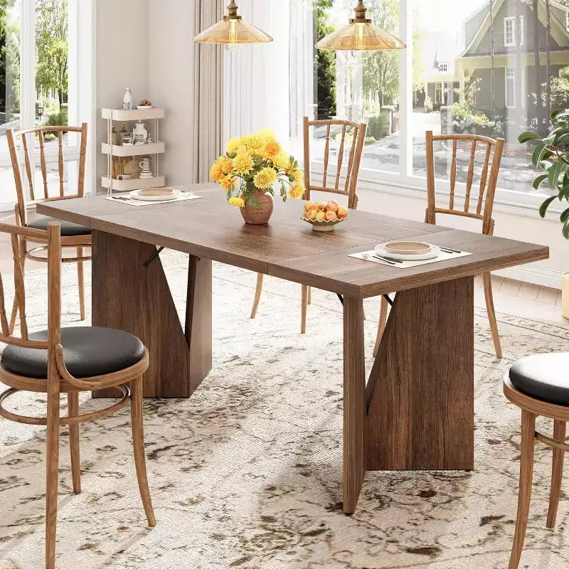 CuisinSmart Table à manger 180 cm pour 6 personnes, table de cuisine rectangulaire de style rustique avec cadre robuste, bureau long et table de dîner en bois épaissi
