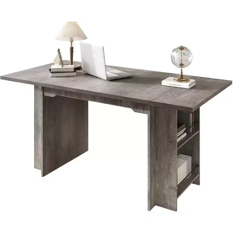 CuisinSmart Table de salle à manger de style rustique avec 4 étagères de rangement spacieuses, table de cuisine rectangulaire en bois rustique, pour 4 à 6 personnes