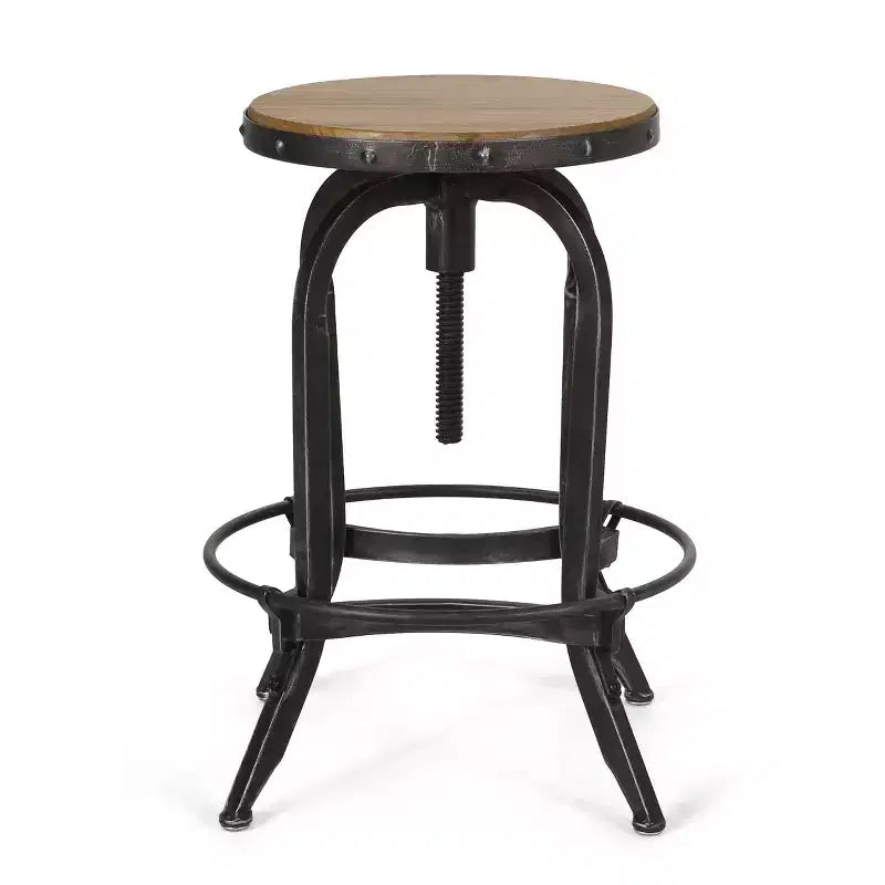 Tabourets de bar pivotants industriels sans dossier et réglables en bois de sapin Cedarville GDFStudio (lot de 2)