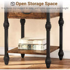 Table d'appoint industrielle avec rangement, table de chevet à 2 niveaux avec tiroir, table de chevet caractéristique pour chambre, salon et petit espace