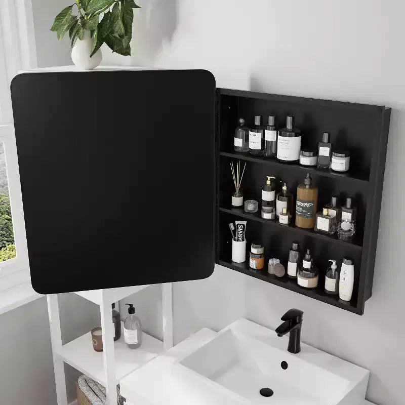 Armoire de toilette rectangulaire noire de 30 x 24 pouces avec miroir