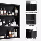 Armoire de toilette rectangulaire noire de 30 x 24 pouces avec miroir