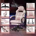Chaise de gamer pivotante à 360° et réglable en hauteur avec repose-pieds rétractable et support lombaire ergonomique, en cuir PU, avec appui-tête pour le bureau