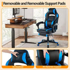 Chaise de gamer pivotante à 360° et réglable en hauteur avec repose-pieds rétractable et support lombaire ergonomique, en cuir PU, avec appui-tête pour le bureau
